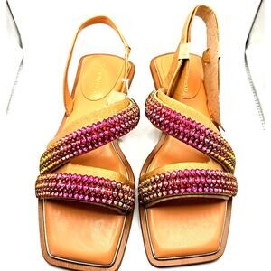 Vince Camuto NEW Prizza Embellished Rhinestone Leather Sandals Rose Prizm Sz 7.5